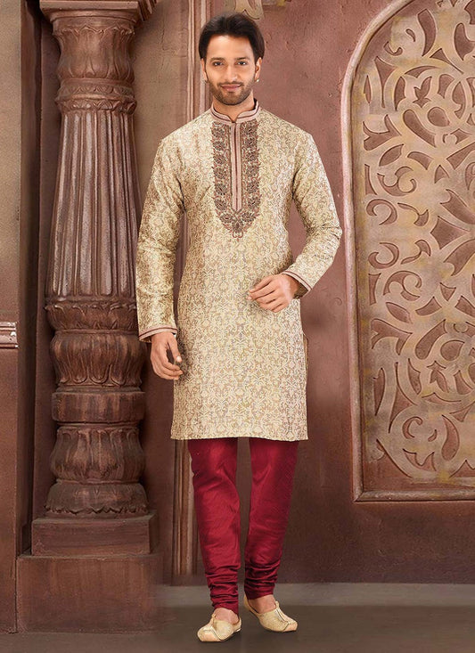 Zardosi Jamawar Beige Kurta Pyjama - M2744