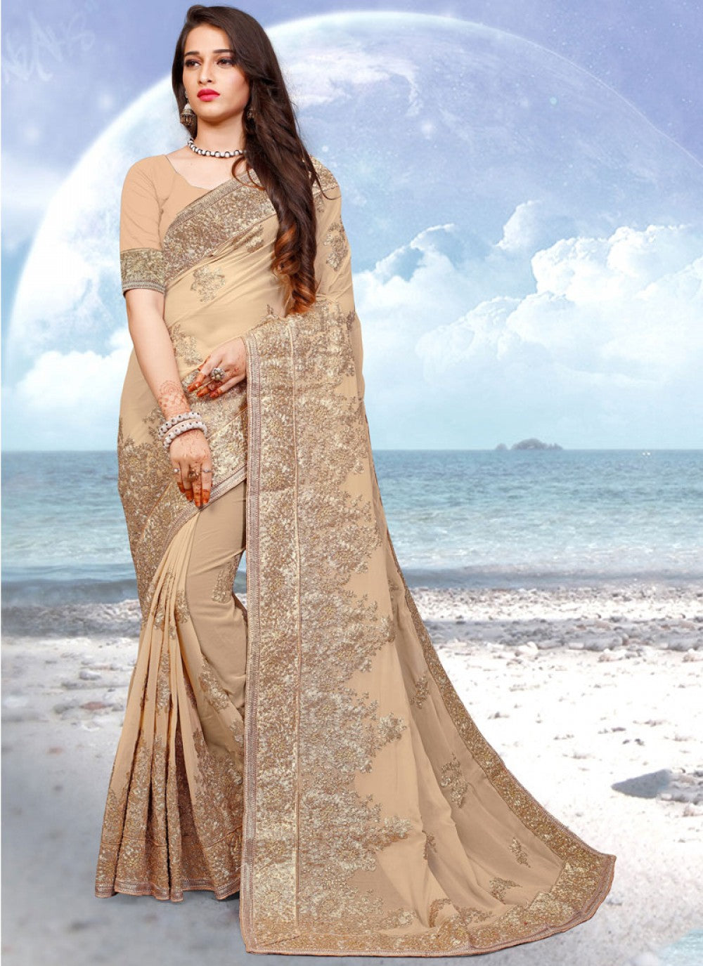 Classic Embroidered Georgette Saree - S0294