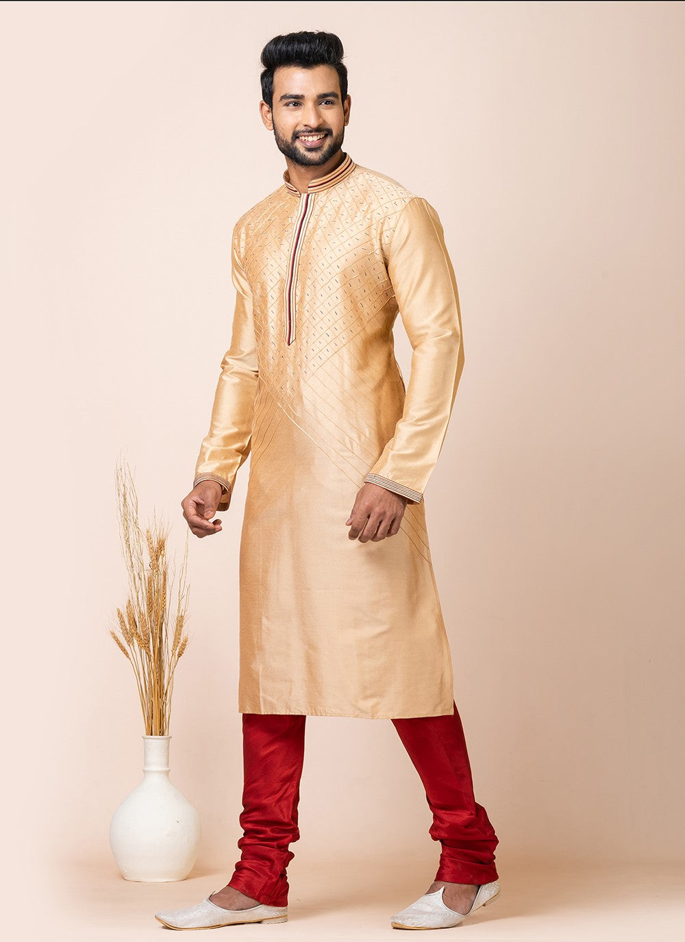 Lace Viscose Beige Kurta Pyjama - M7523