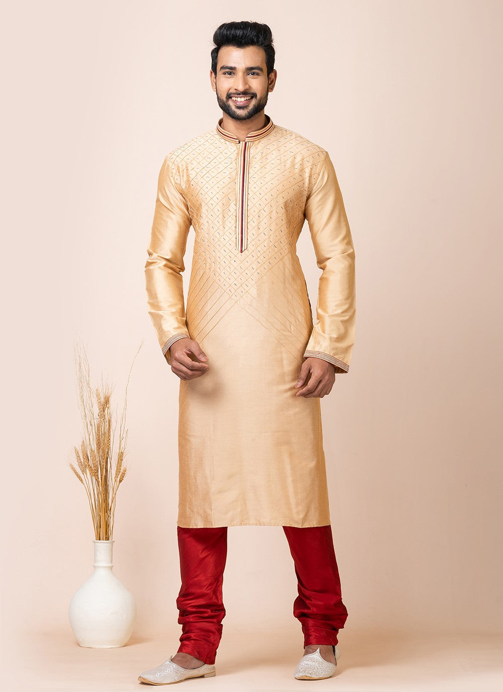 Lace Viscose Beige Kurta Pyjama - M7523