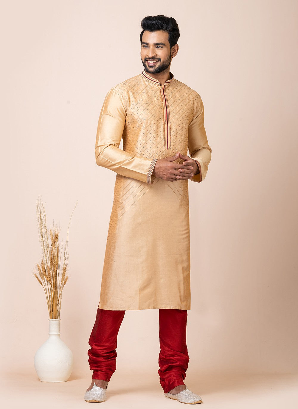 Lace Viscose Beige Kurta Pyjama - M7523