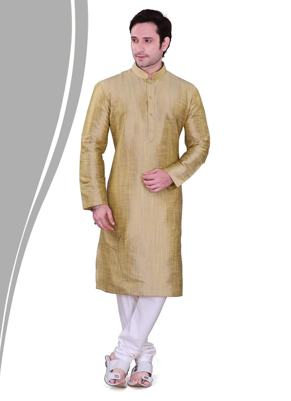 Plain Dupion Silk Beige Kurta Pyjama - M2138