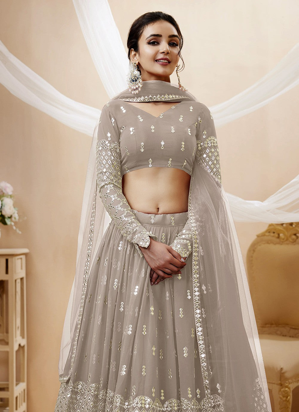 Embroidered Georgette A - Line Lehenga - L1031