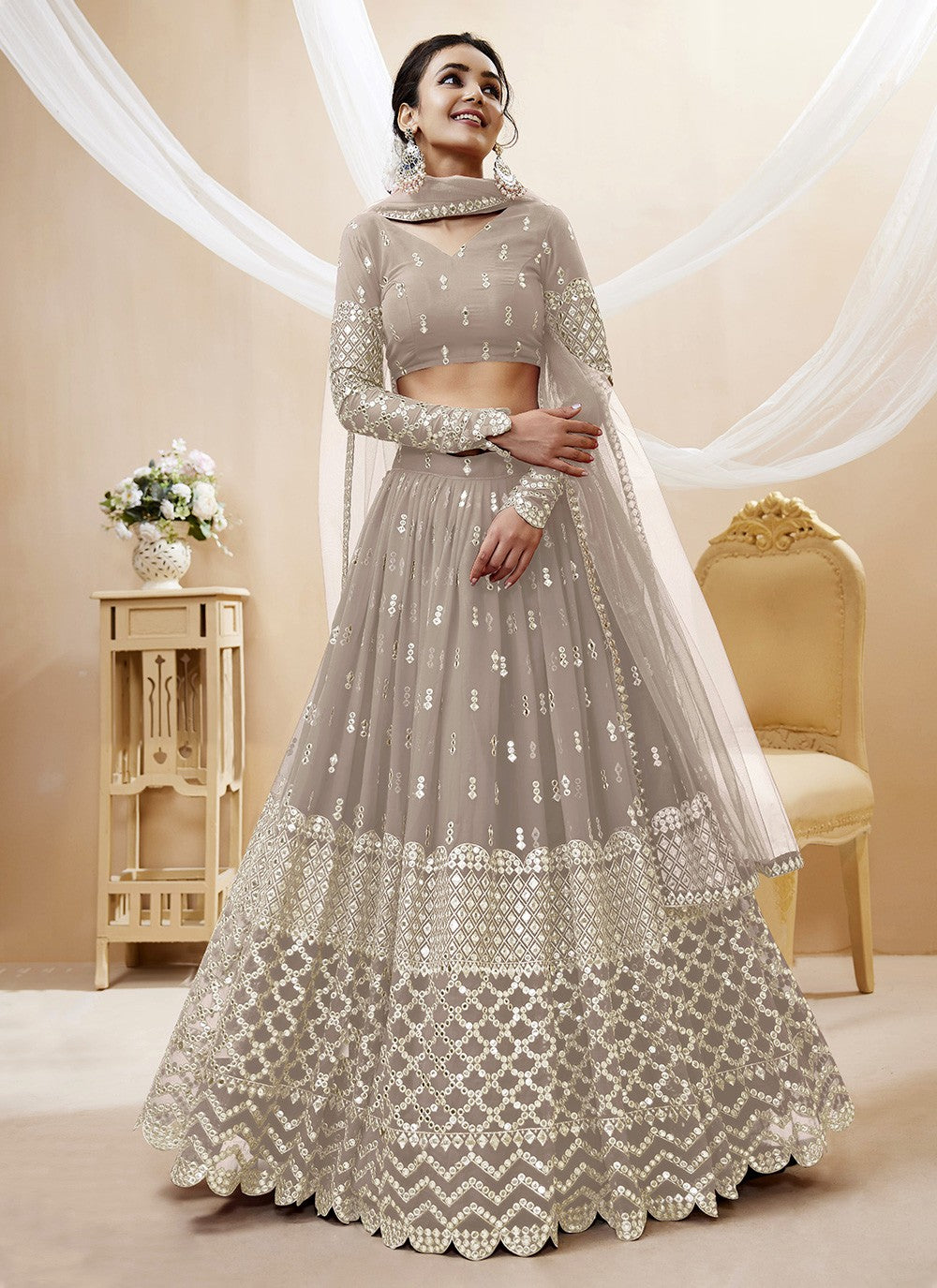 Embroidered Georgette A - Line Lehenga - L1031