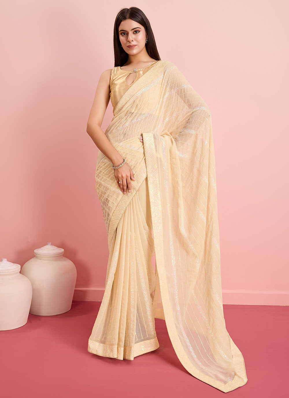 Contemporary Embroidered Georgette Saree - S6915