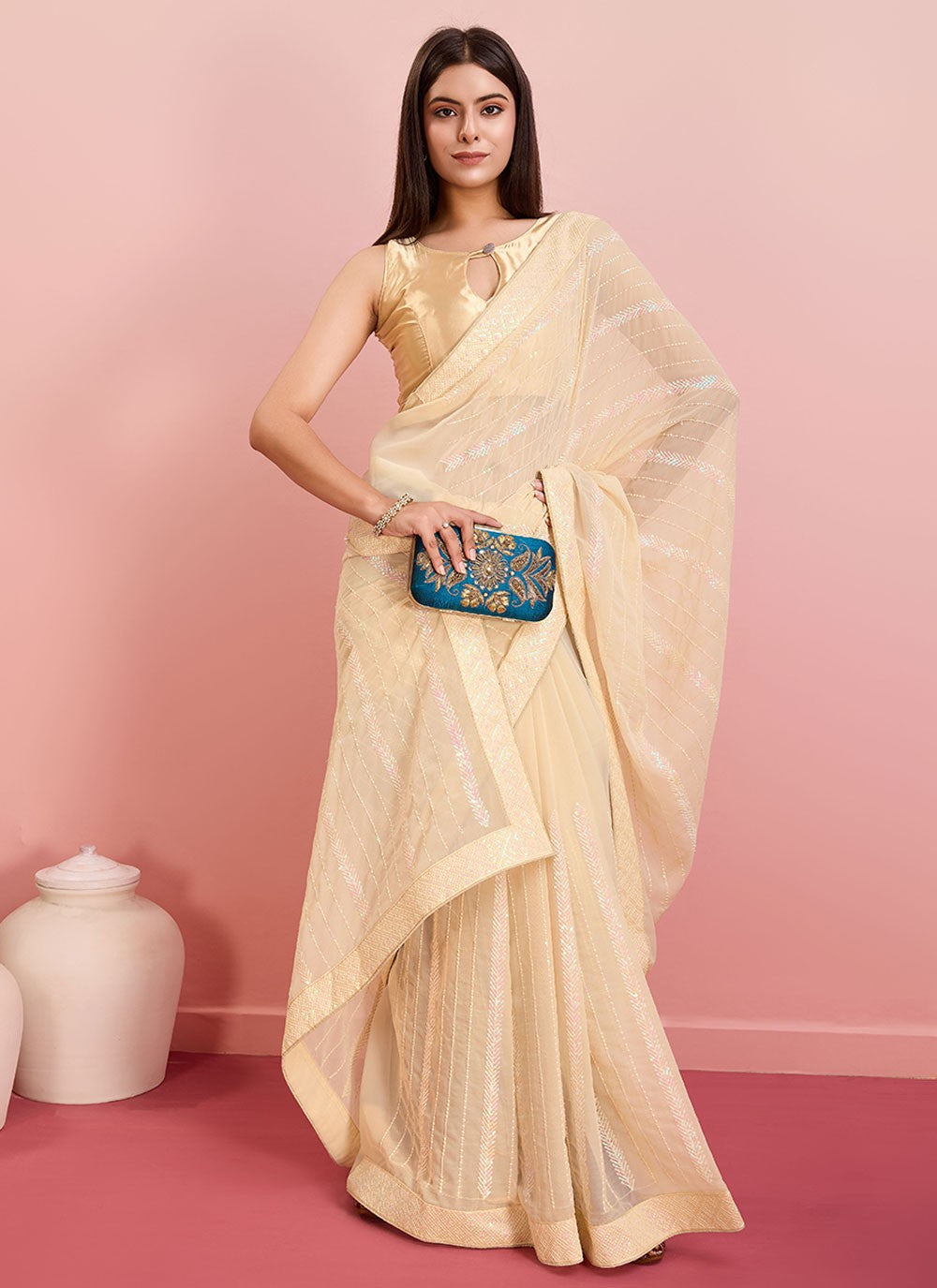 Contemporary Embroidered Georgette Saree - S6915