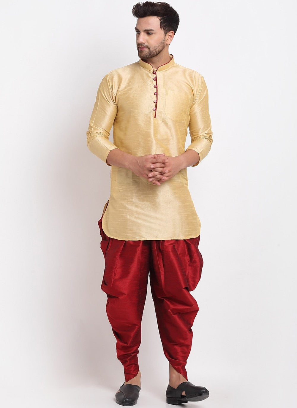 Plain Art Dupion Silk Beige Dhoti Kurta - M2483