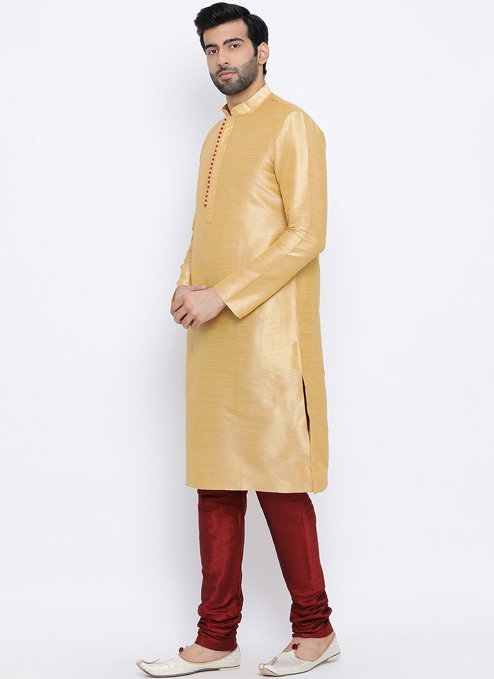 Plain Dupion Silk Beige Kurta Pyjama - M2006