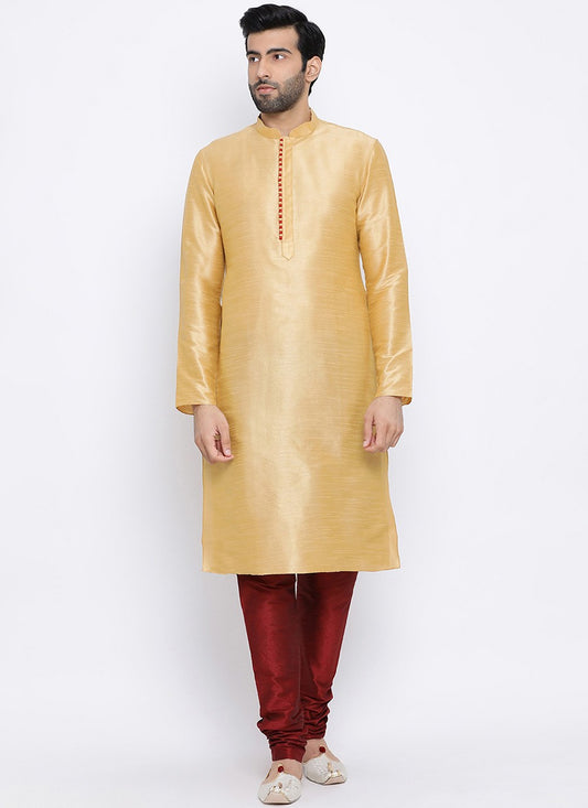 Plain Dupion Silk Beige Kurta Pyjama - M2006