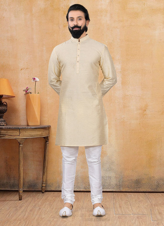 Plain Jacquard Beige Kurta Pyjama - M3387