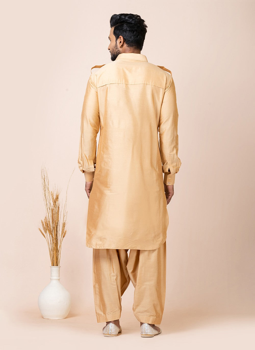 Plain Viscose Beige Kurta Pyjama - M7467