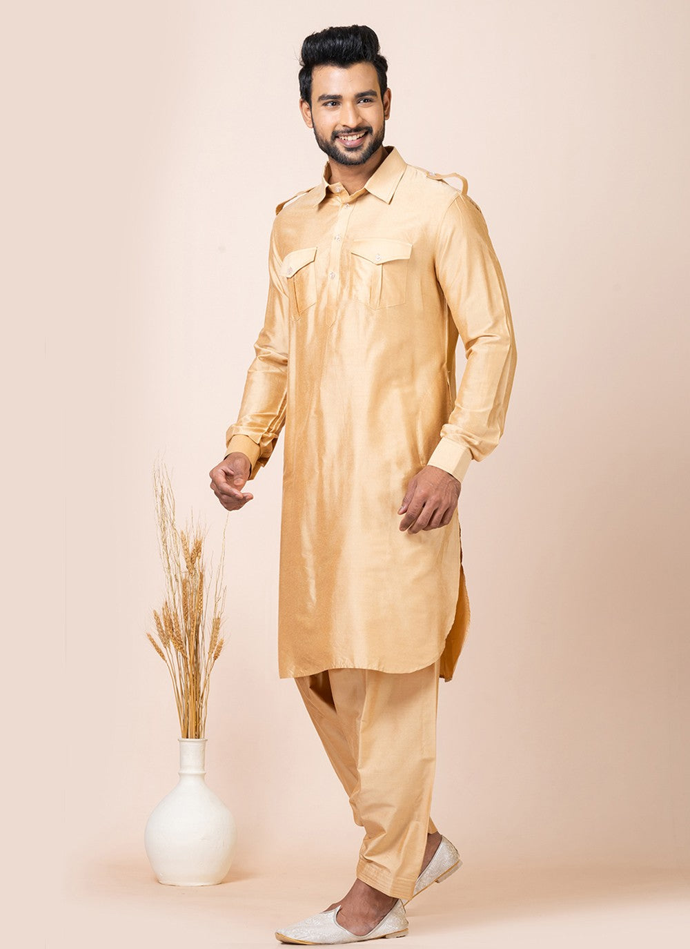 Plain Viscose Beige Kurta Pyjama - M7467