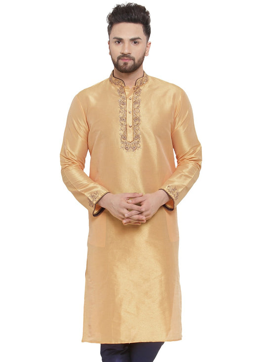 Embroidered Dupion Silk Beige Kurta - M7326