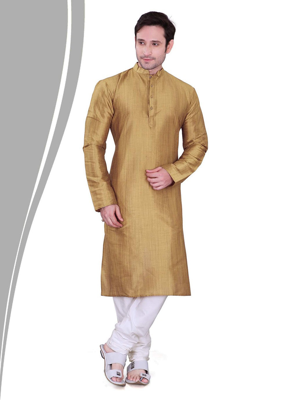 Plain Dupion Silk Beige Kurta Pyjama - M2141