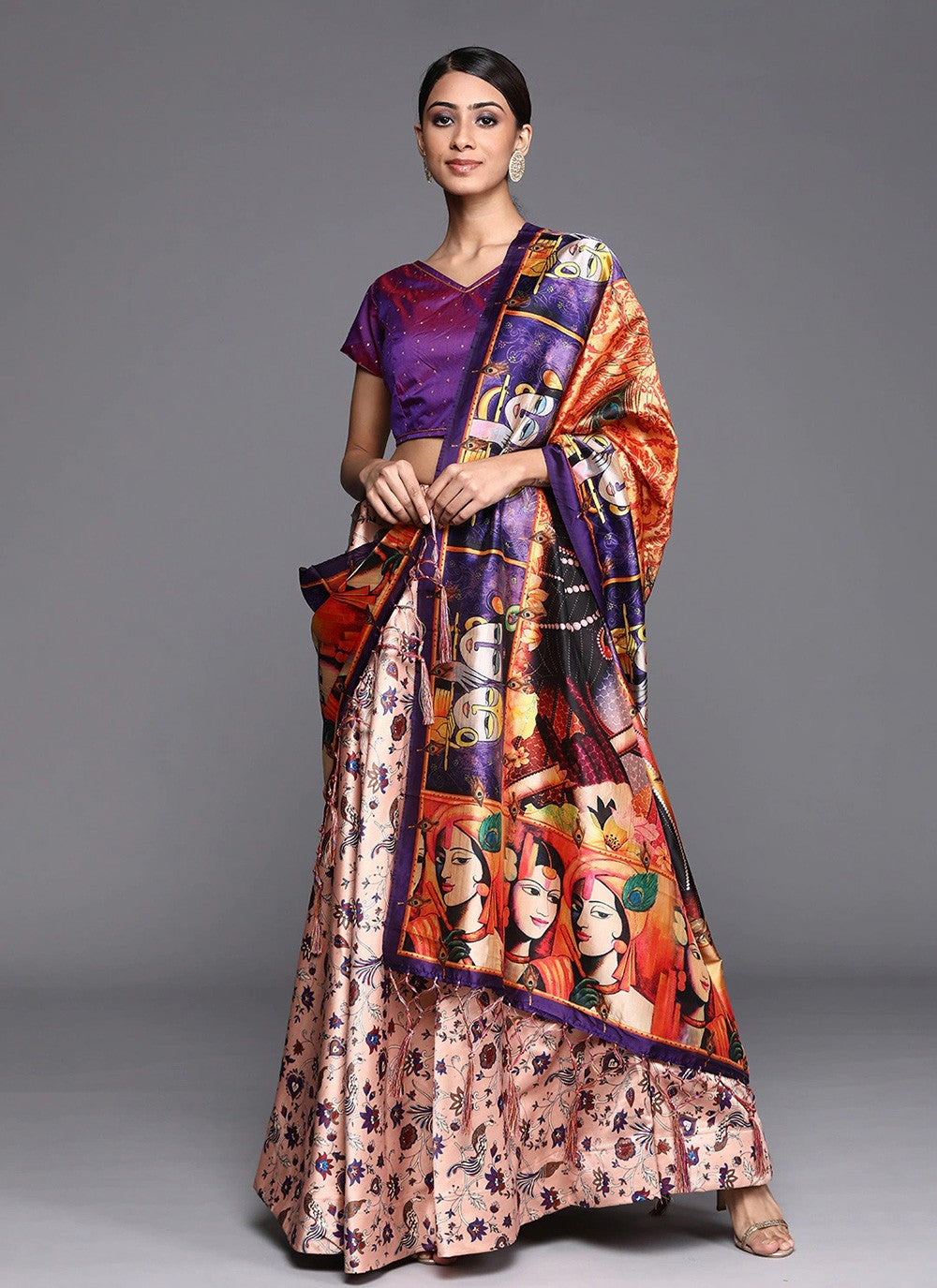 Digital Print Satin Silk A - Line Lehenga - L2134