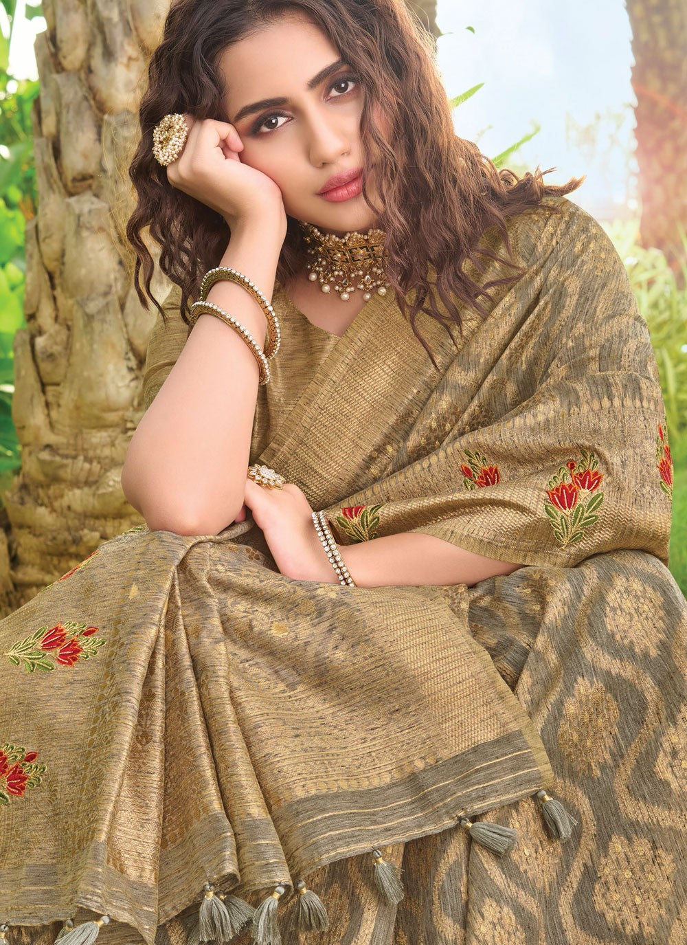 Traditional Embroidered Silk Saree - S1061