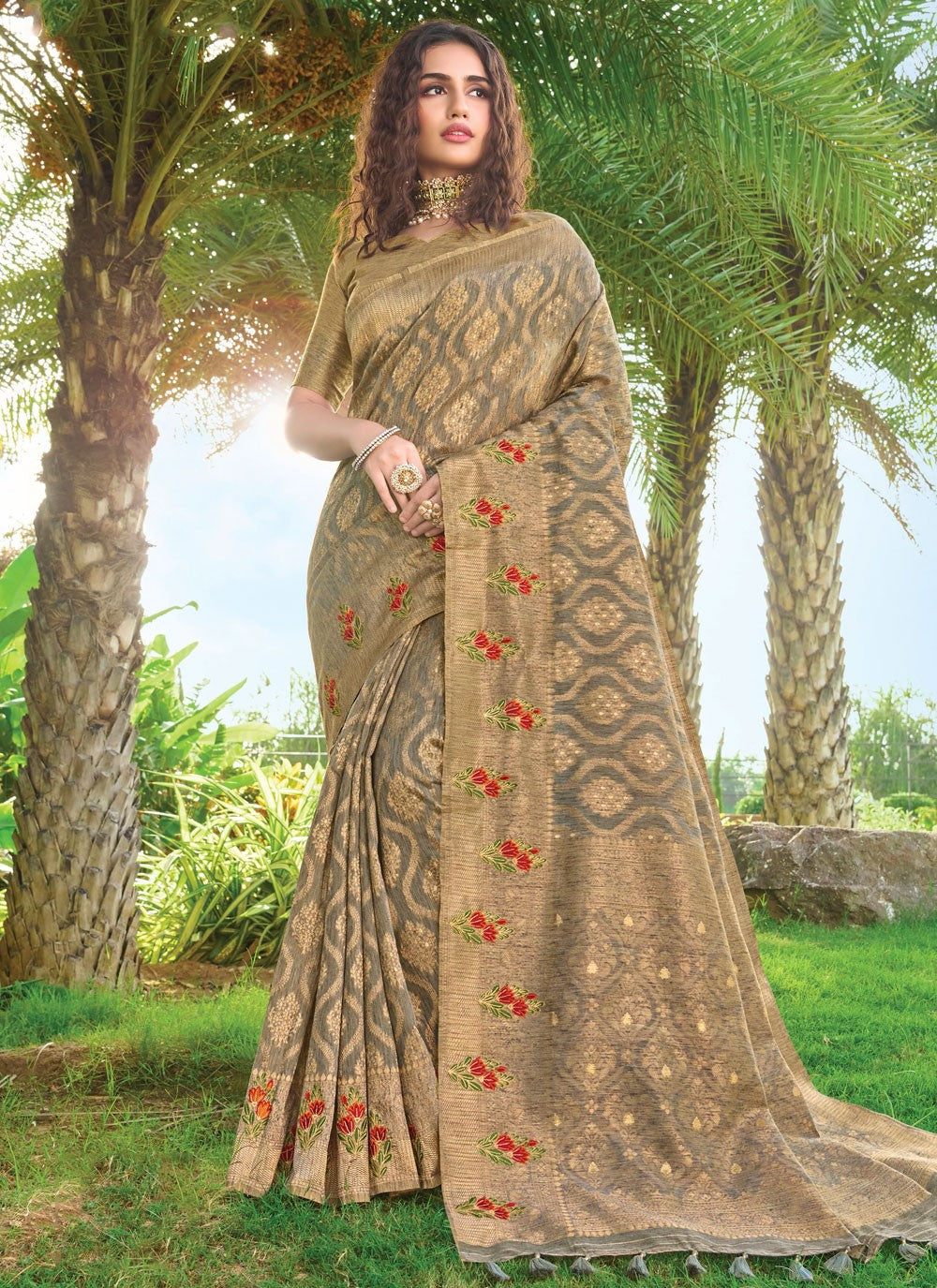 Traditional Embroidered Silk Saree - S1061