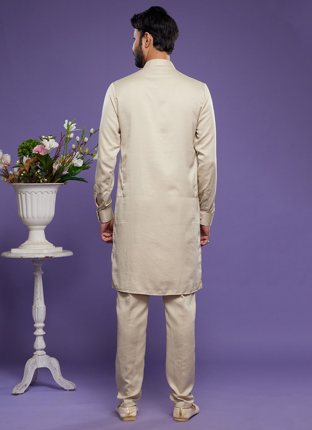 Thread Banarasi Silk Beige Kurta Pyjama - M6048