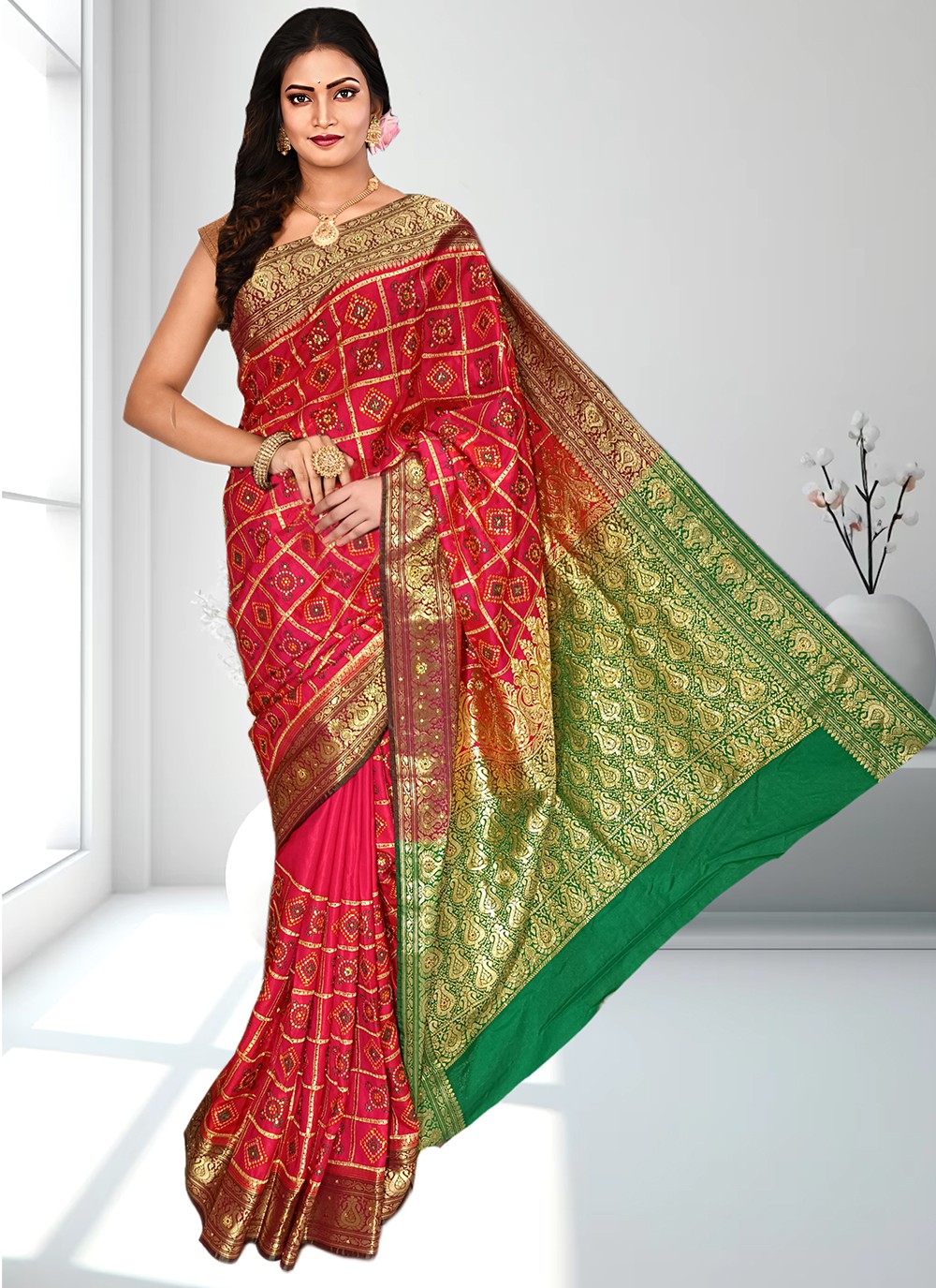 Contemporary Embroidered Kanjivaram Silk Saree - S4602