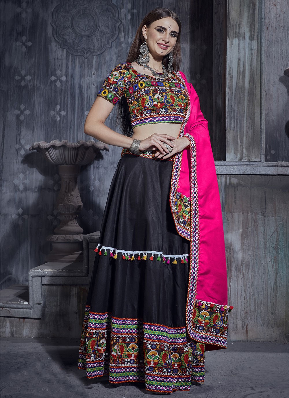 Embroidered Art Silk A - Line Lehenga - L0555