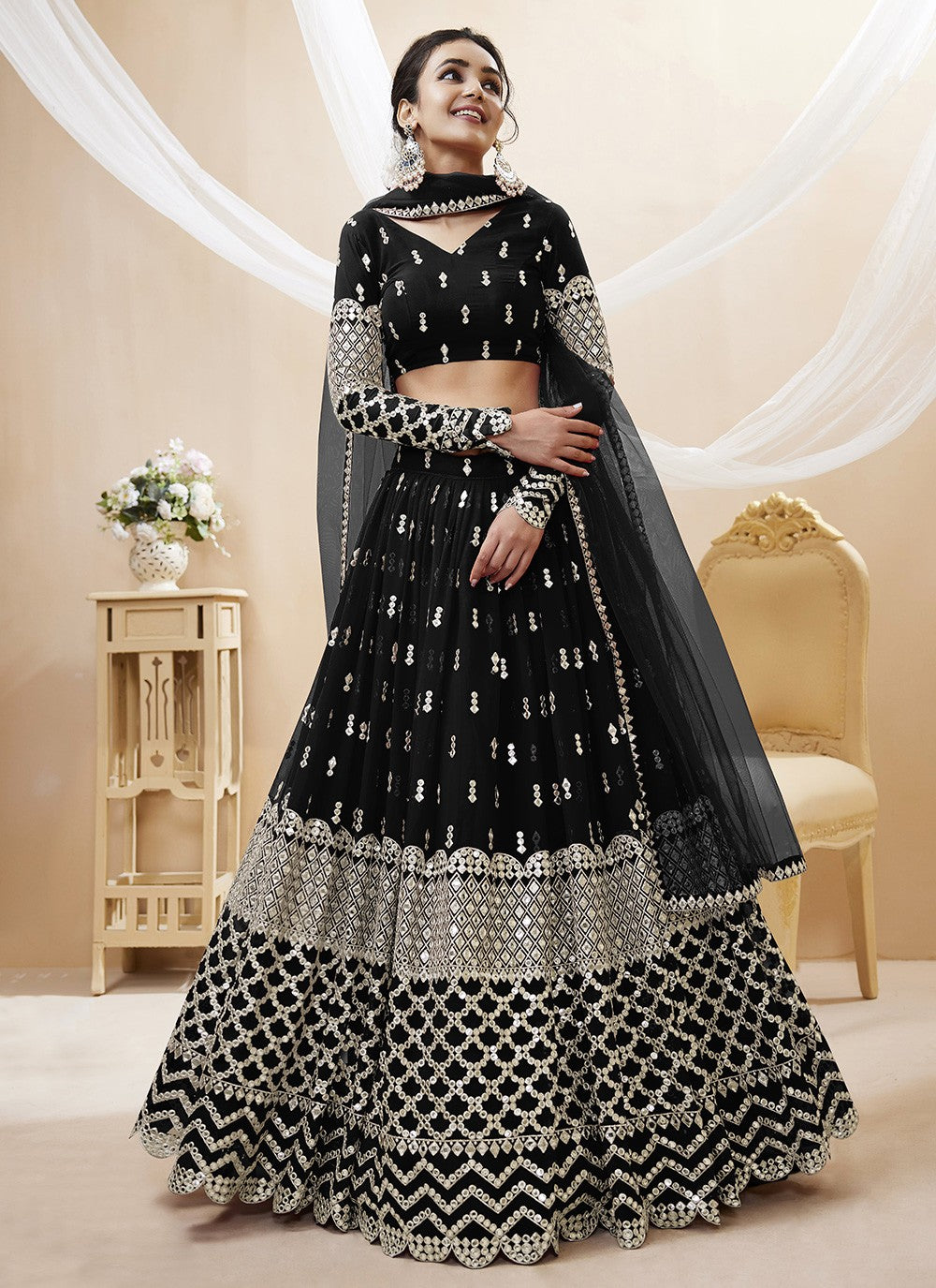 Embroidered Georgette A - Line Lehenga - L1031