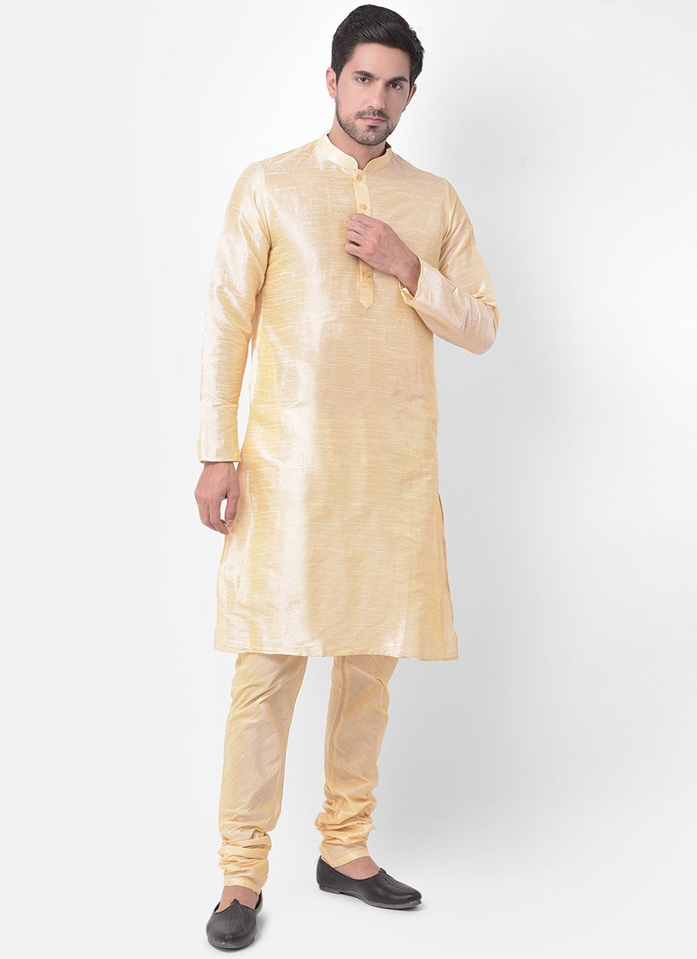 Fancy Work Dupion Silk Black, Cream Kurta Payjama With Jacket - M5222