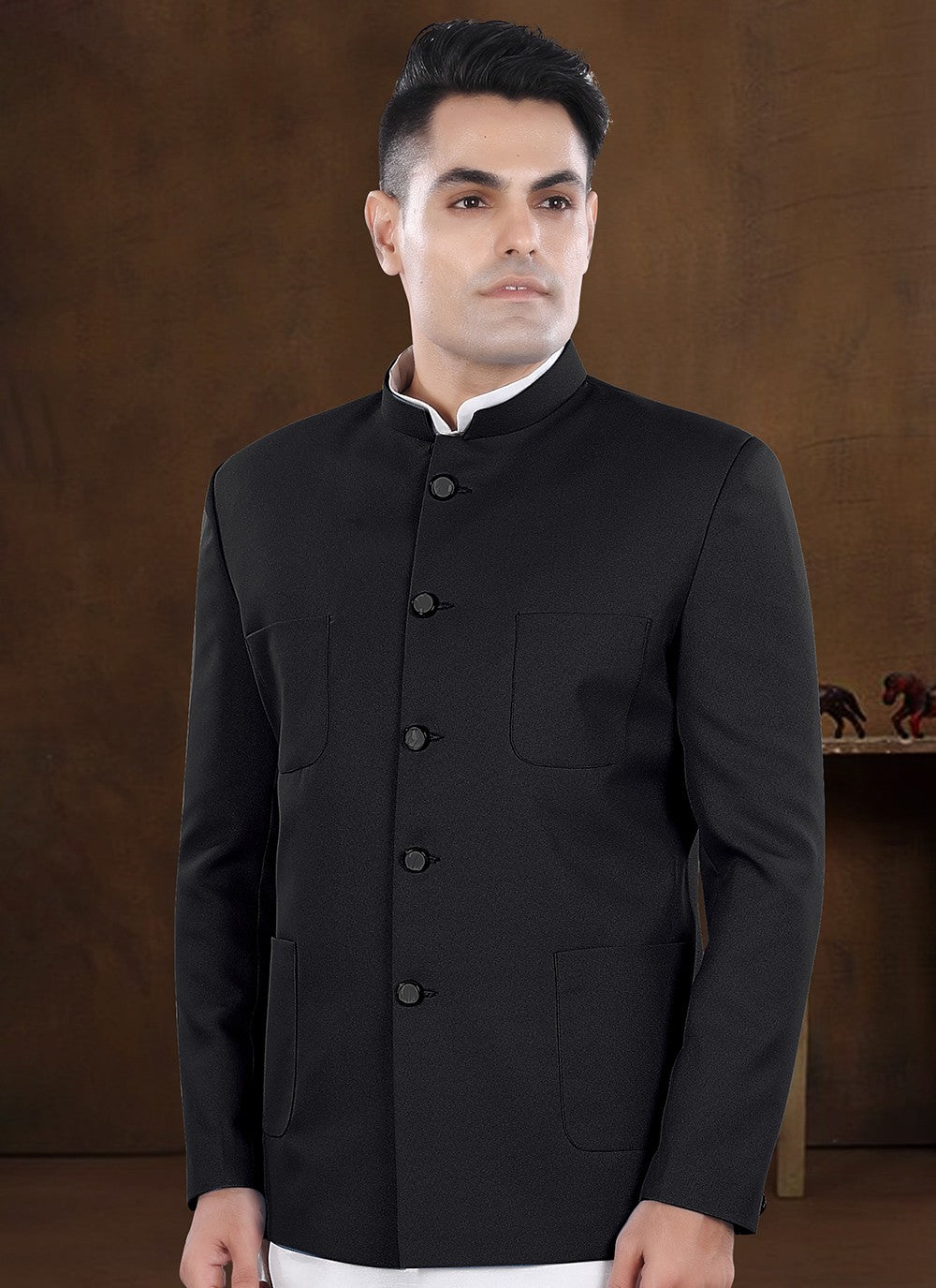 Plain Silk, Viscose Black, Off White Kurta Payjama With Jacket - M8217