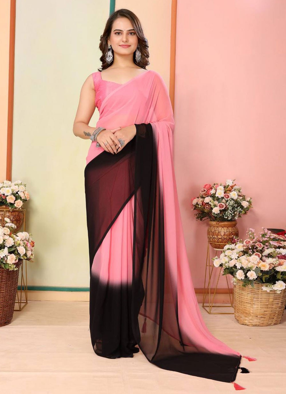 Classic Plain Georgette Saree - S6888