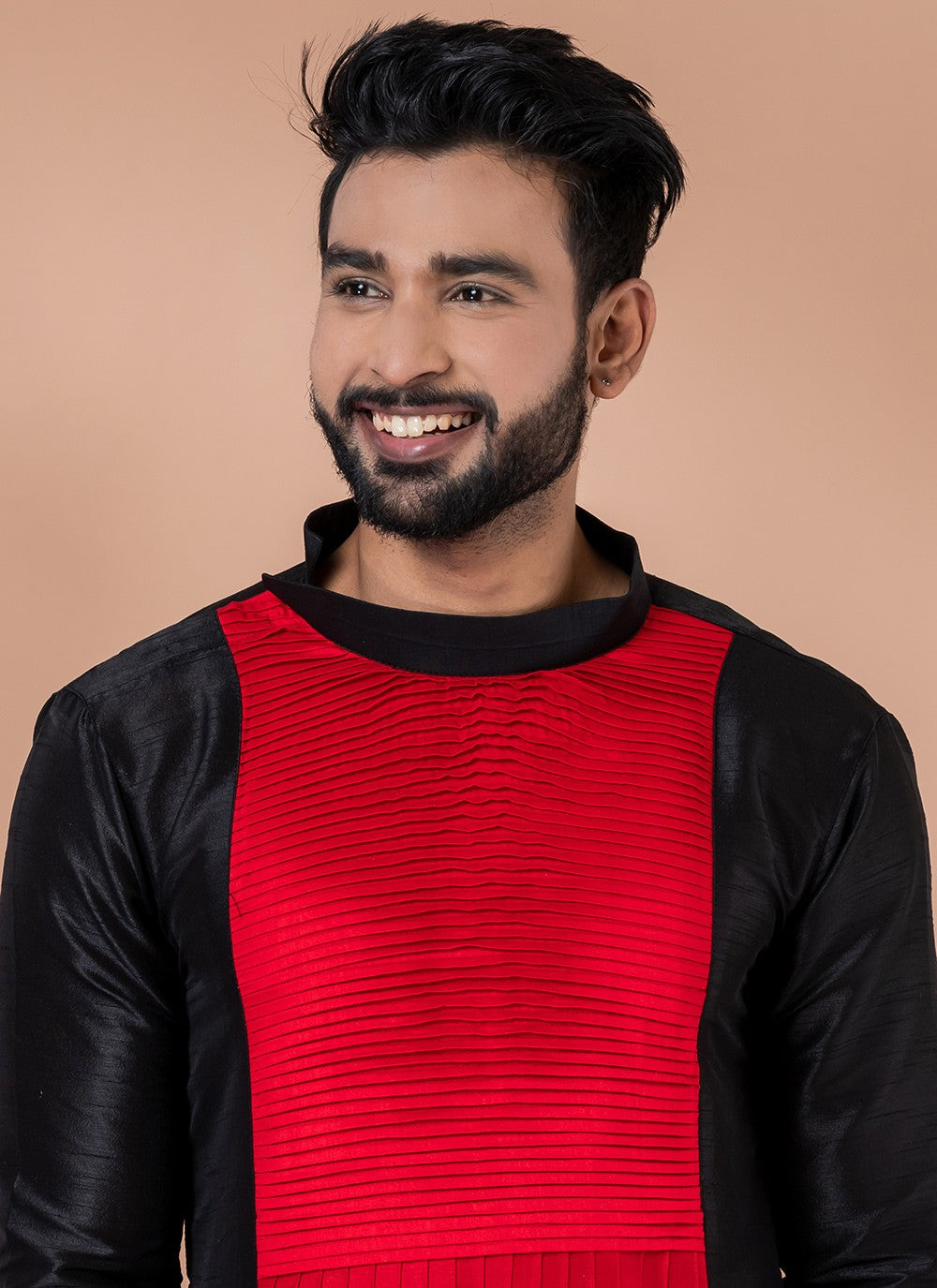 Fancy Work Banarasi Silk Black, Red Kurta Pyjama - M6990