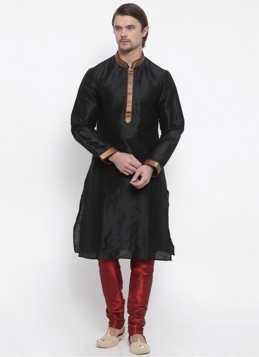 Embroidered Art Dupion Silk Black Kurta Pyjama - M1664