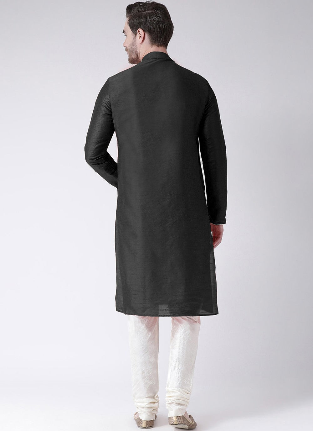 Embroidered Art Dupion Silk Black Kurta Pyjama - M4213