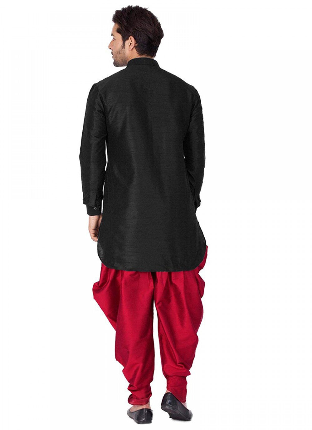 Plain Art Dupion Silk Black Kurta Pyjama - M1134