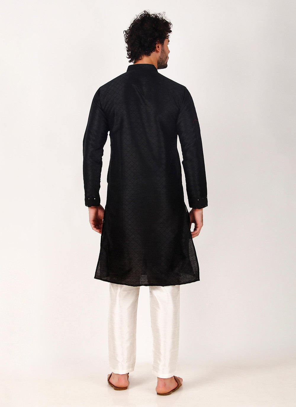 Embroidered Art Silk Black Kurta Pyjama - M8170