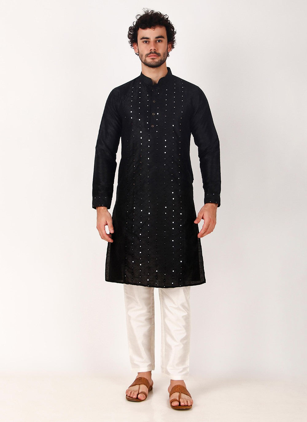 Embroidered Art Silk Black Kurta Pyjama - M8170