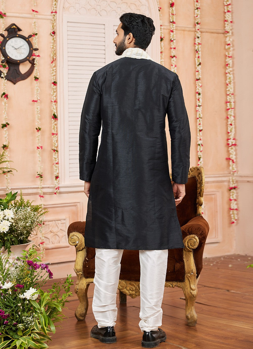 Plain Art Silk Black Kurta Pyjama - M8739