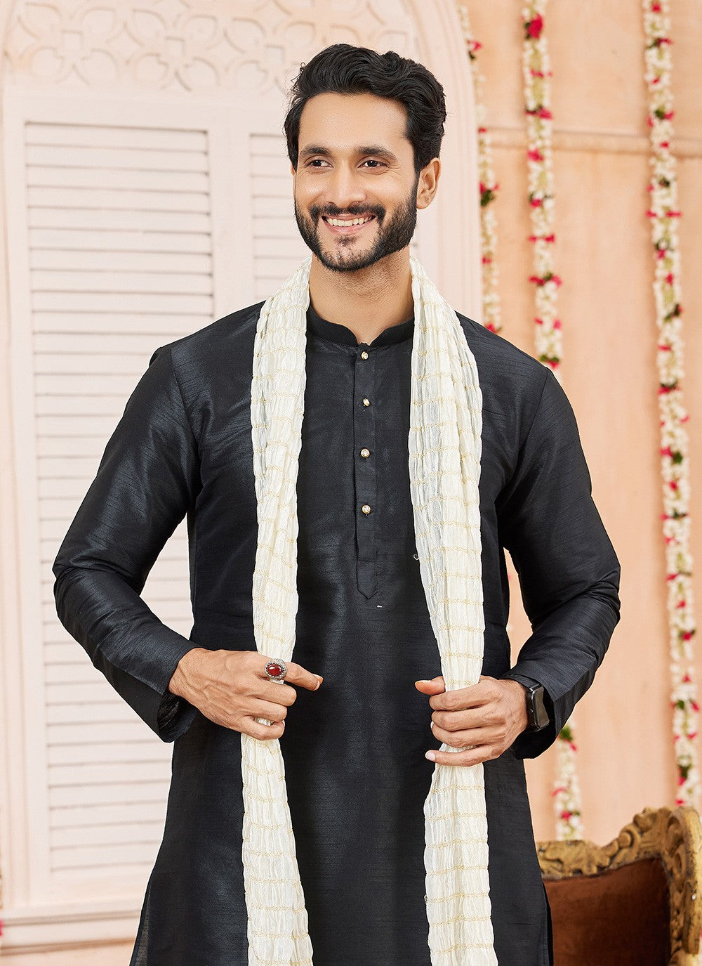 Plain Art Silk Black Kurta Pyjama - M8739