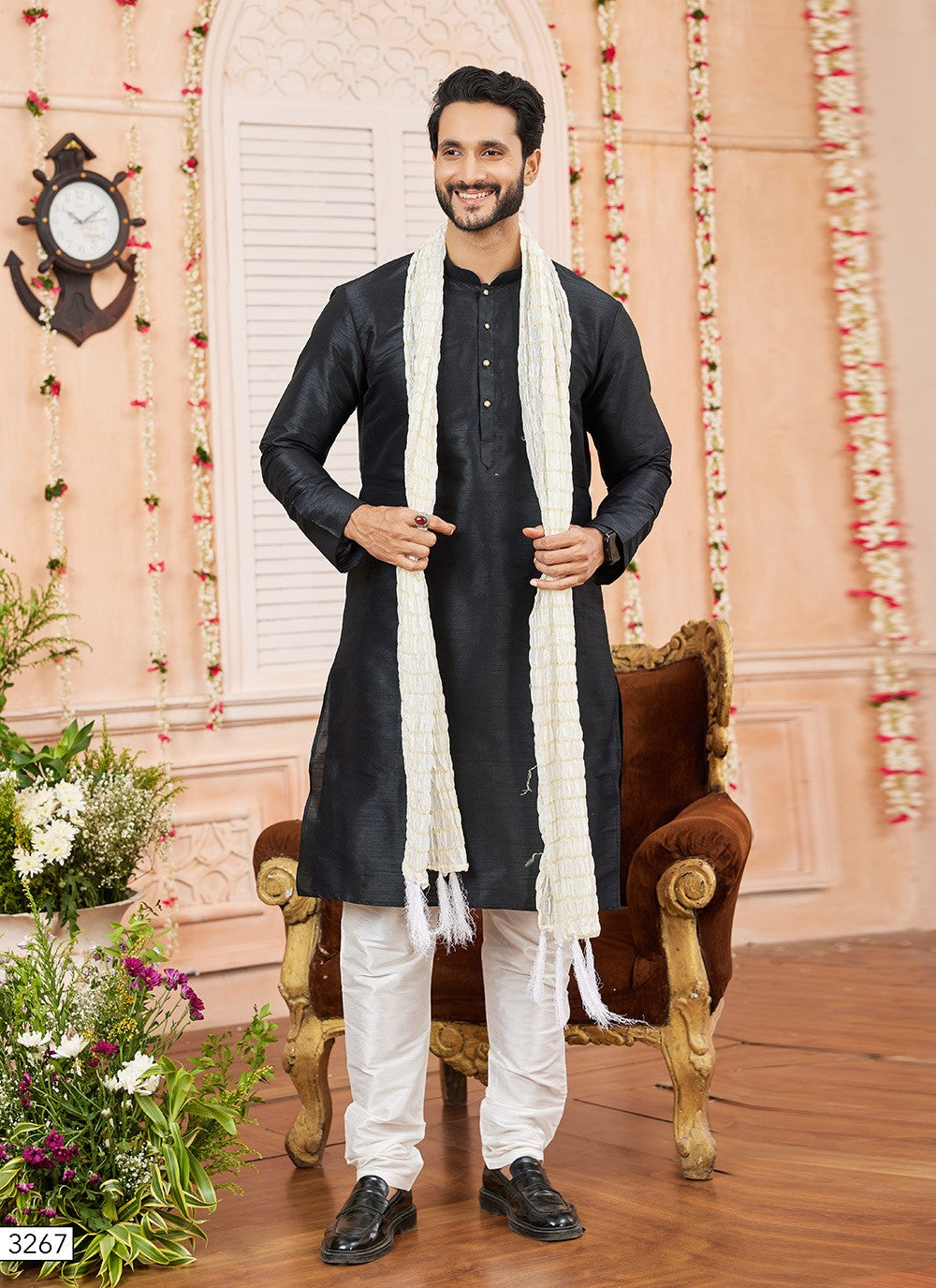 Plain Art Silk Black Kurta Pyjama - M8739