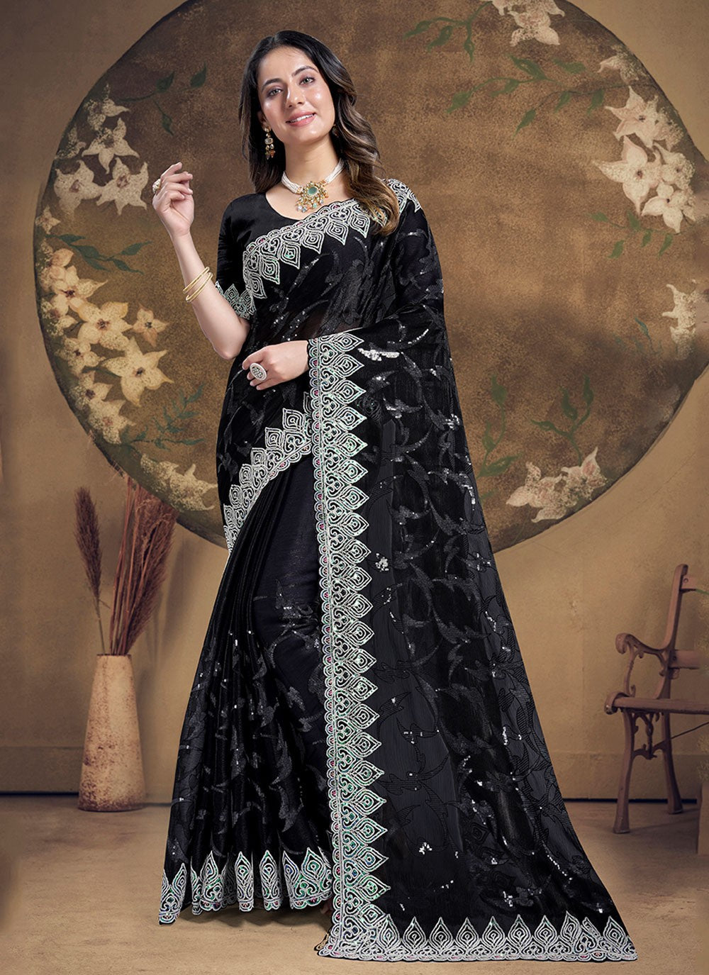 Classic Embroidered Silk Saree - S5933