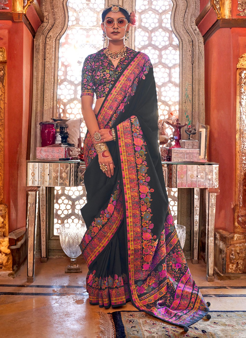 Classic Printed Silk Blue Saree - S10888