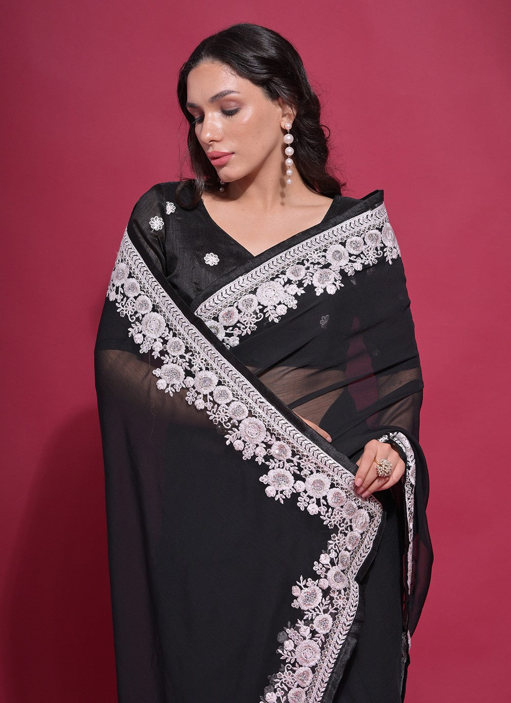 Trendy Embroidered Georgette Saree - S5193