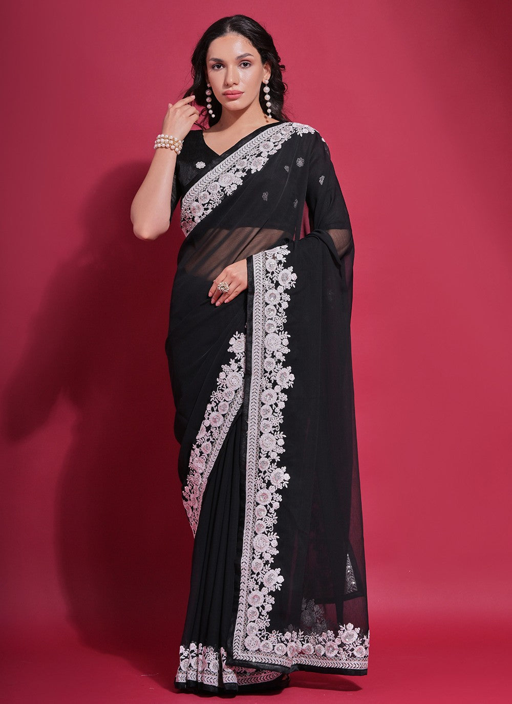 Trendy Embroidered Georgette Saree - S5193