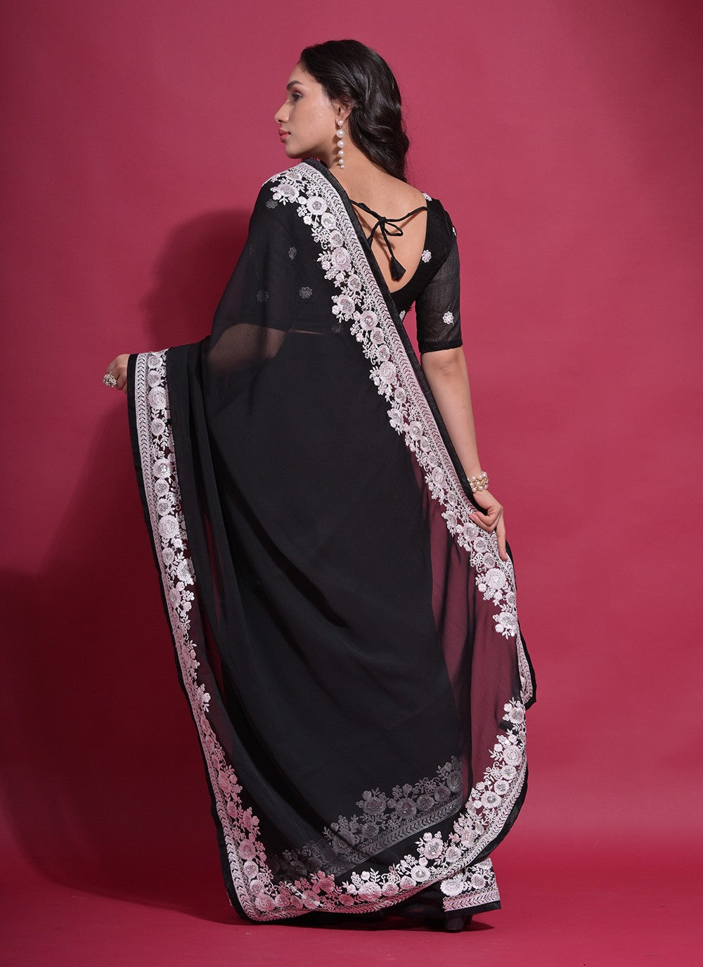 Trendy Embroidered Georgette Saree - S5193