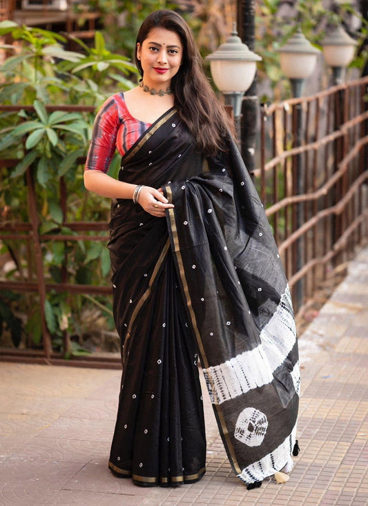 Contemporary Block Print Chanderi Cotton Saree - S5794