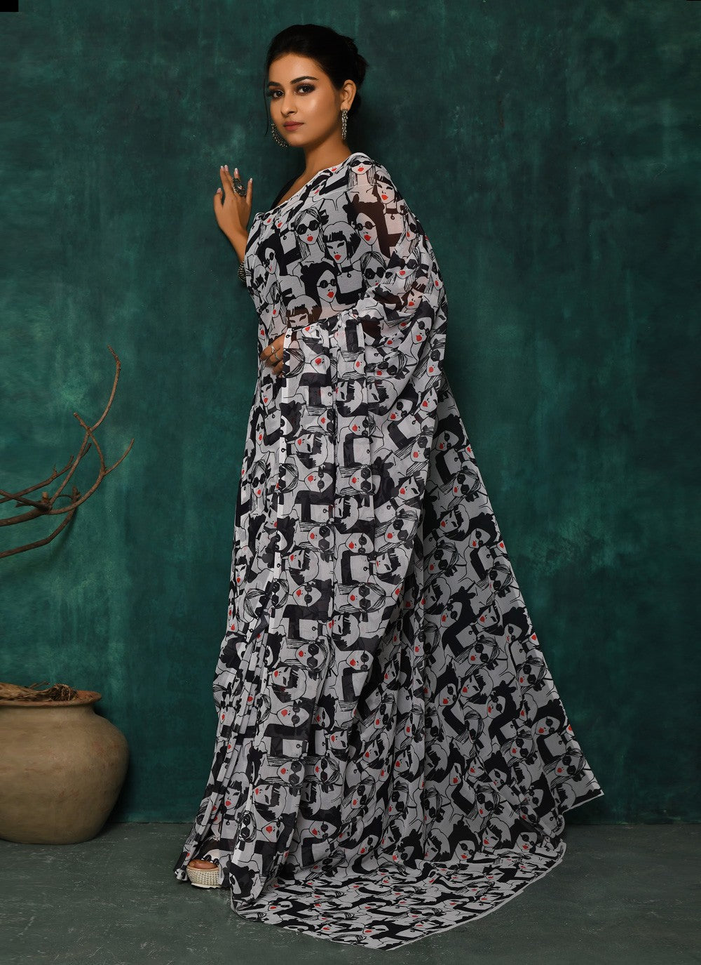 Classic Digital Print Faux Georgette Saree - S2174