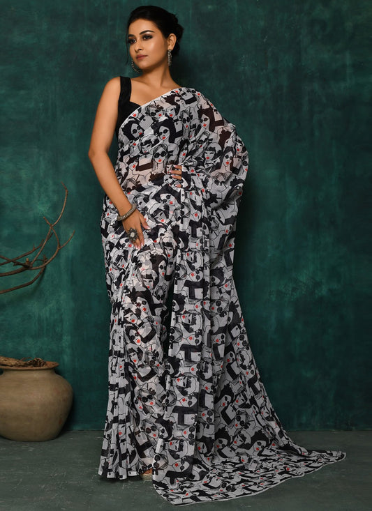 Classic Digital Print Faux Georgette Saree - S2174