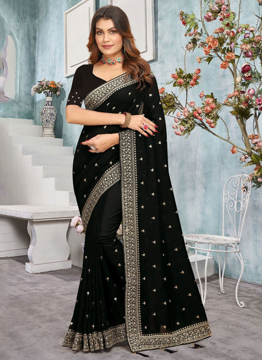 Classic Border Work Vichitra Silk Saree - S7668