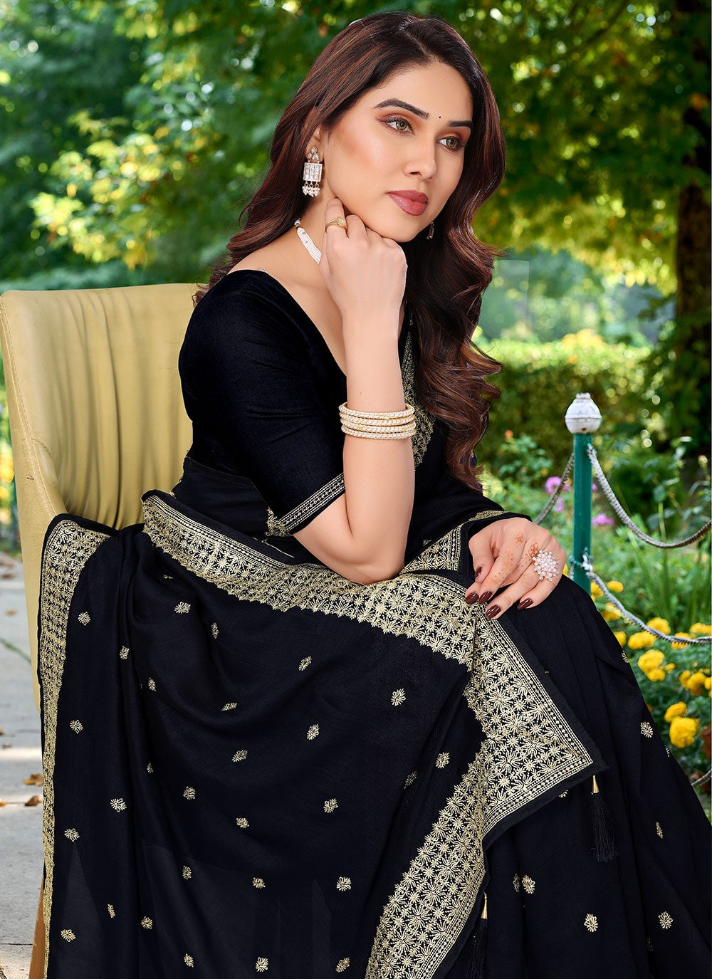 Classic Embroidered Vichitra Silk Saree - S6872