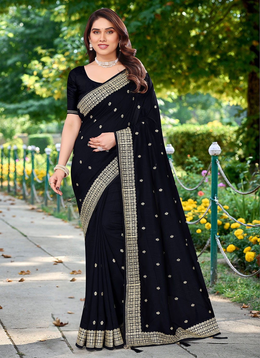 Classic Embroidered Vichitra Silk Saree - S6872