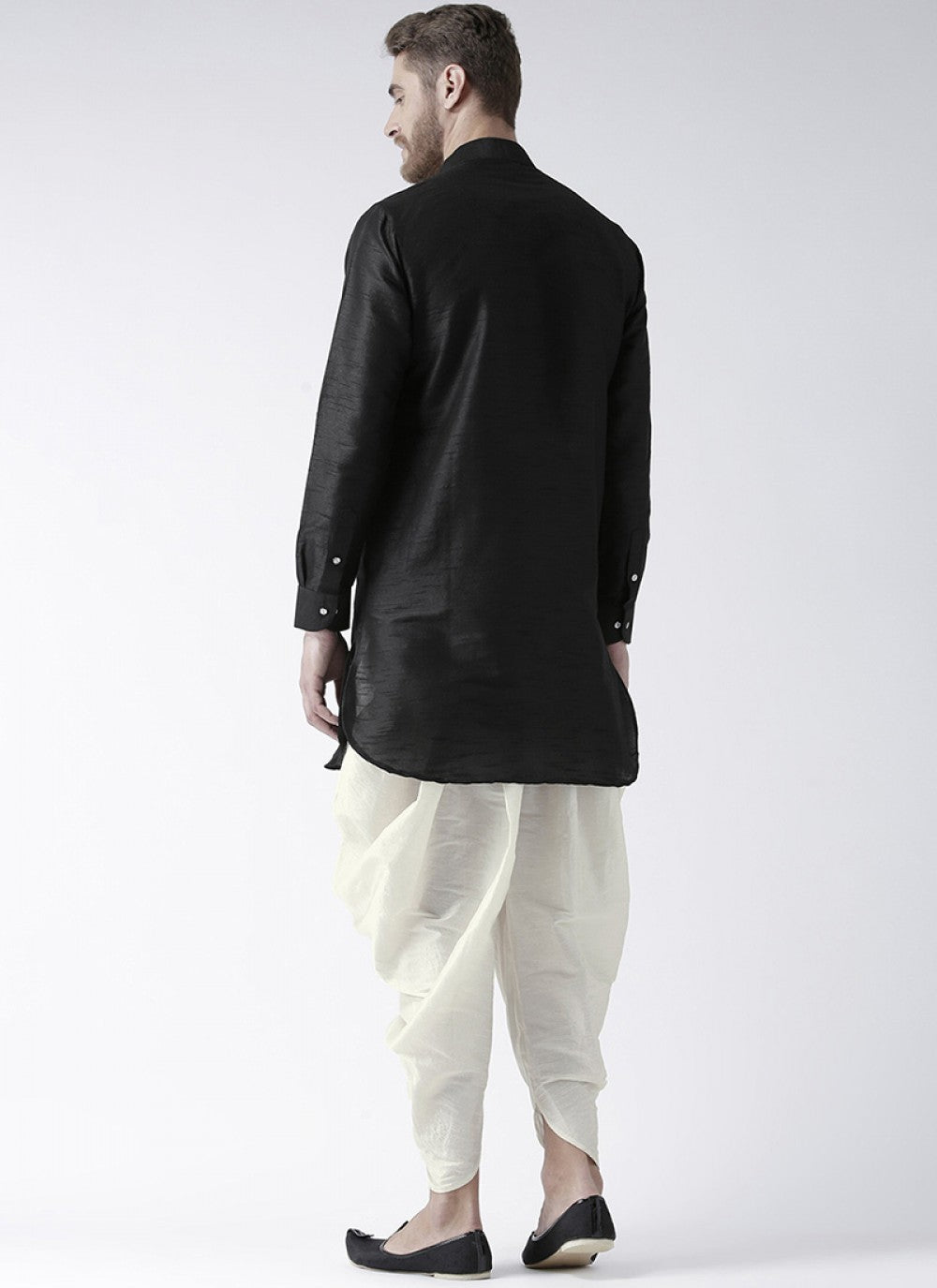 Plain Art Dupion Silk Black Dhoti Kurta - M1431