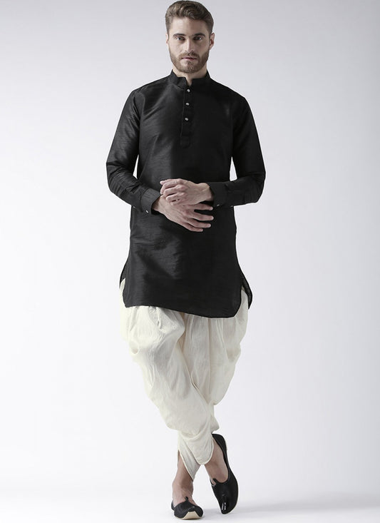 Plain Art Dupion Silk Black Dhoti Kurta - M1431